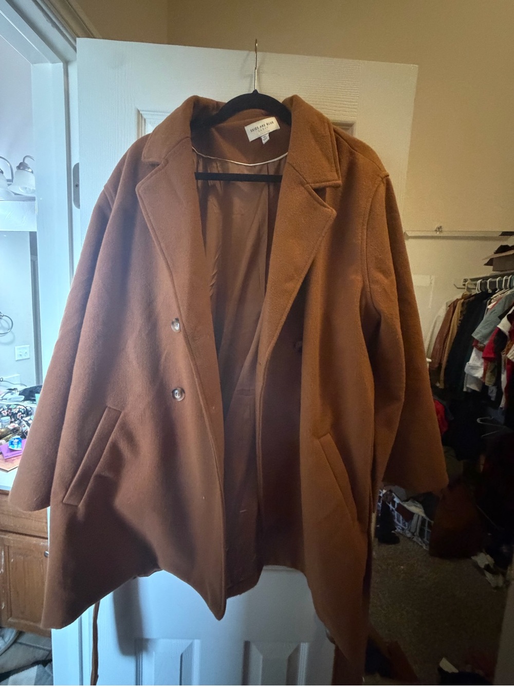 Skies Are Blue Double-Breasted Camel Trench Coat